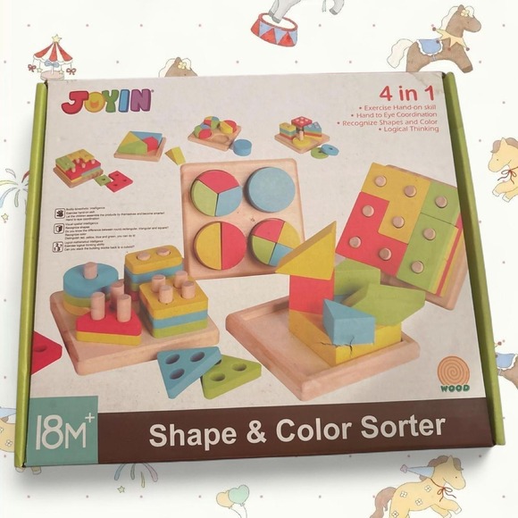 Other - 4 in 1 Wooden Shape Sorter Puzzle Board Block Number Learning Set Toddler